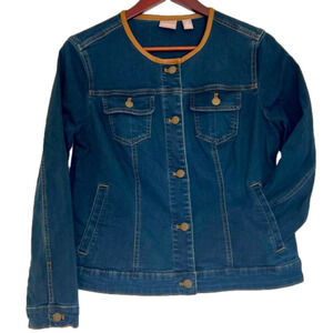 CHICO’S Size 0 Lady’s XS X-Small Dark Denim With Trim Jean Jacket
